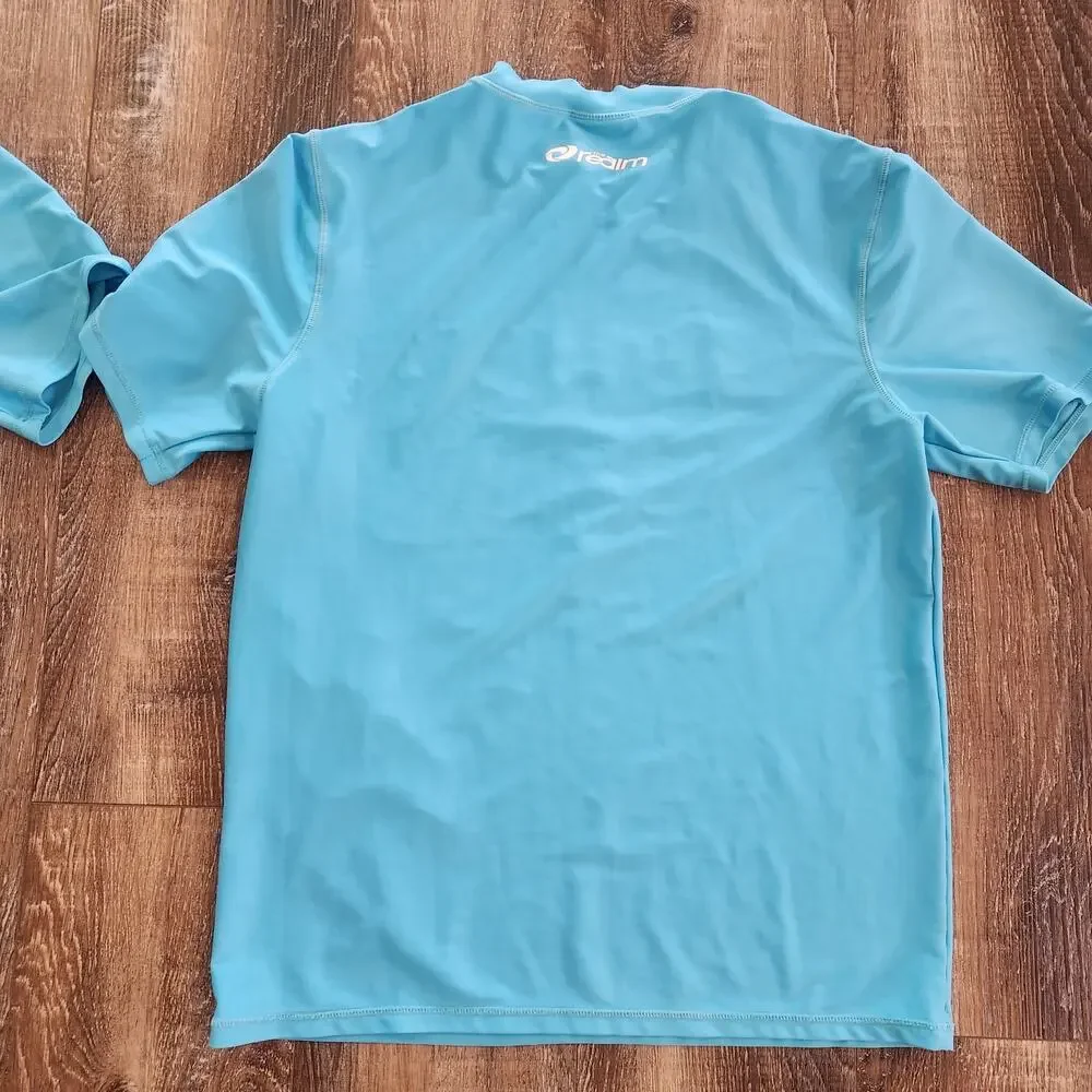 The Realm Swim Tee Shirt Men Size Medium Turquoise Blue Set of 2 Short Sleeve